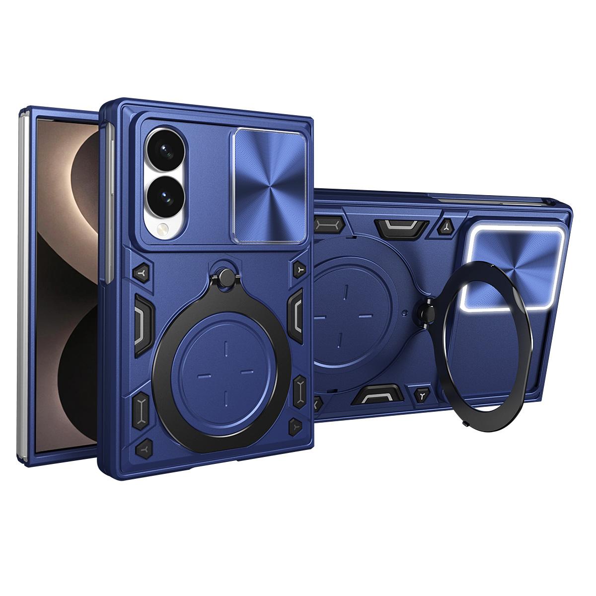 For Galaxy Z Fold8 5G CD Texture Sliding Camshield Magnetic Holder Phone Case(Blue)