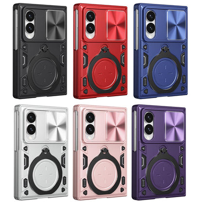 For Galaxy Z Fold8 5G CD Texture Sliding Camshield Magnetic Holder Phone Case(Blue)
