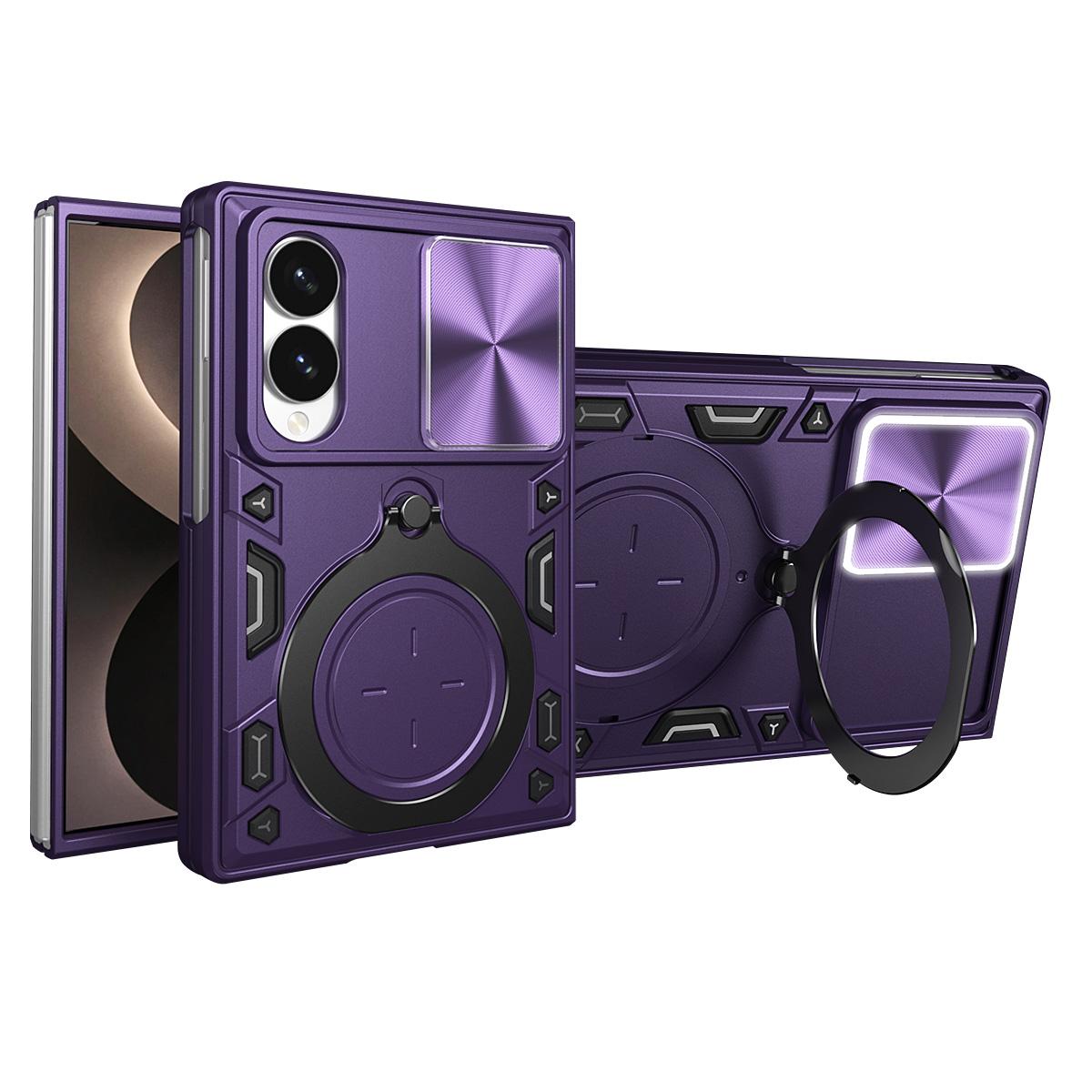 For Galaxy Z Fold8 5G CD Texture Sliding Camshield Magnetic Holder Phone Case(Purple)