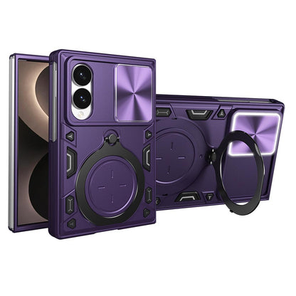 For Galaxy Z Fold8 5G CD Texture Sliding Camshield Magnetic Holder Phone Case(Purple)