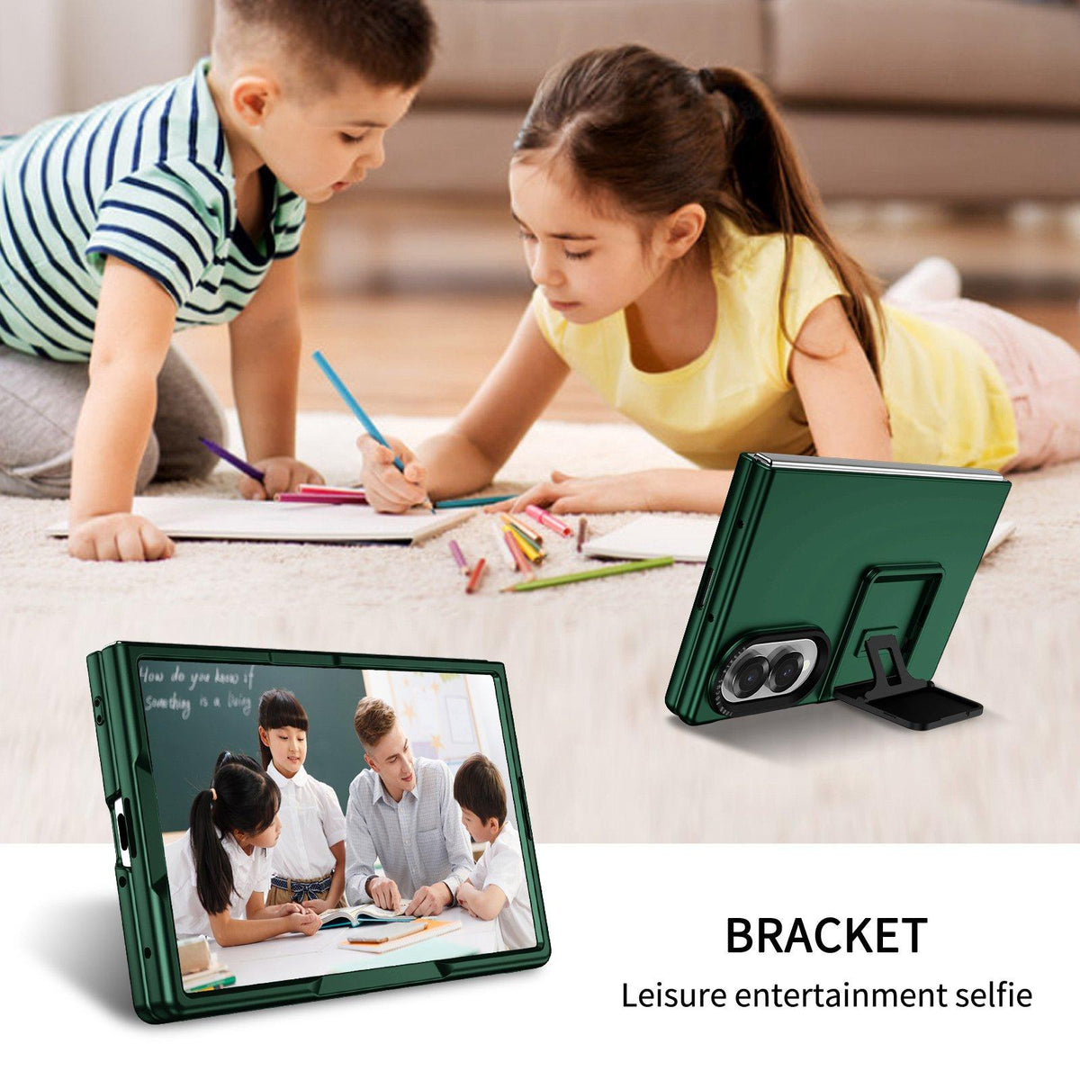 For Galaxy Z Fold8 5G Three-dimensional Folding Holder PC Phone Case - Green - EDA004894805E
