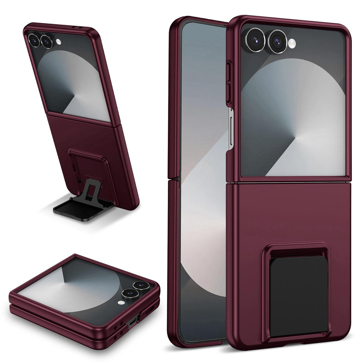 For Galaxy Z Flip7 5G Three-dimensional Folding Holder PC Phone Case - Wine Red - EDA004894806C