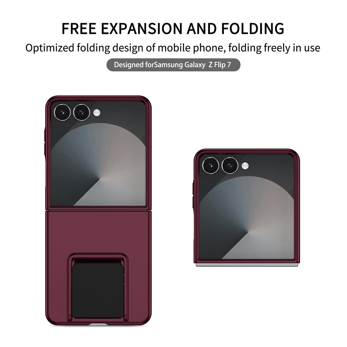 For Galaxy Z Flip7 5G Three-dimensional Folding Holder PC Phone Case - Wine Red - EDA004894806C