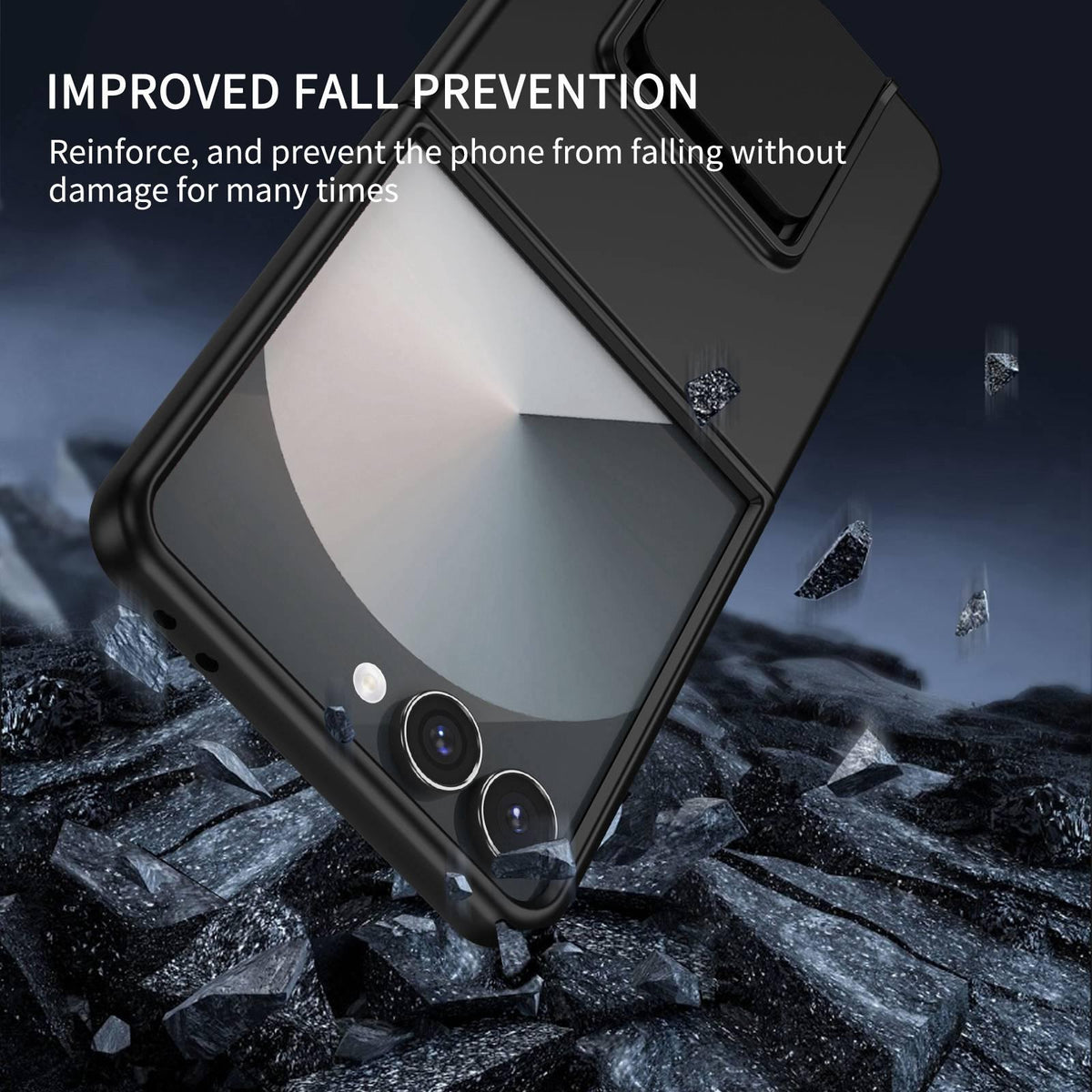 For Galaxy Z Flip8 5G Three-dimensional Folding Holder PC Phone Case - Black - EDA004894807A