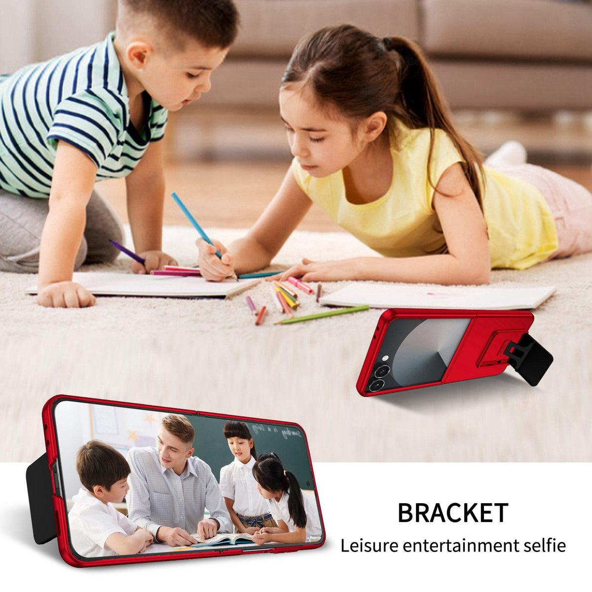 For Galaxy Z Flip8 5G Three-dimensional Folding Holder PC Phone Case - Red - EDA004894807B