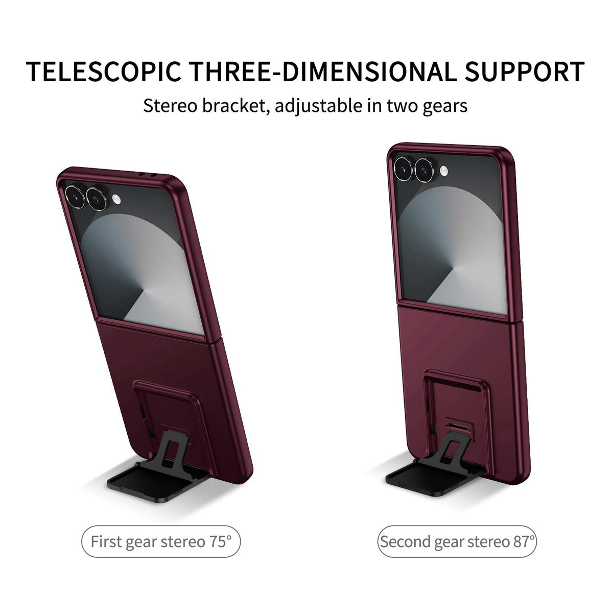 For Galaxy Z Flip8 5G Three-dimensional Folding Holder PC Phone Case - Wine Red - EDA004894807C