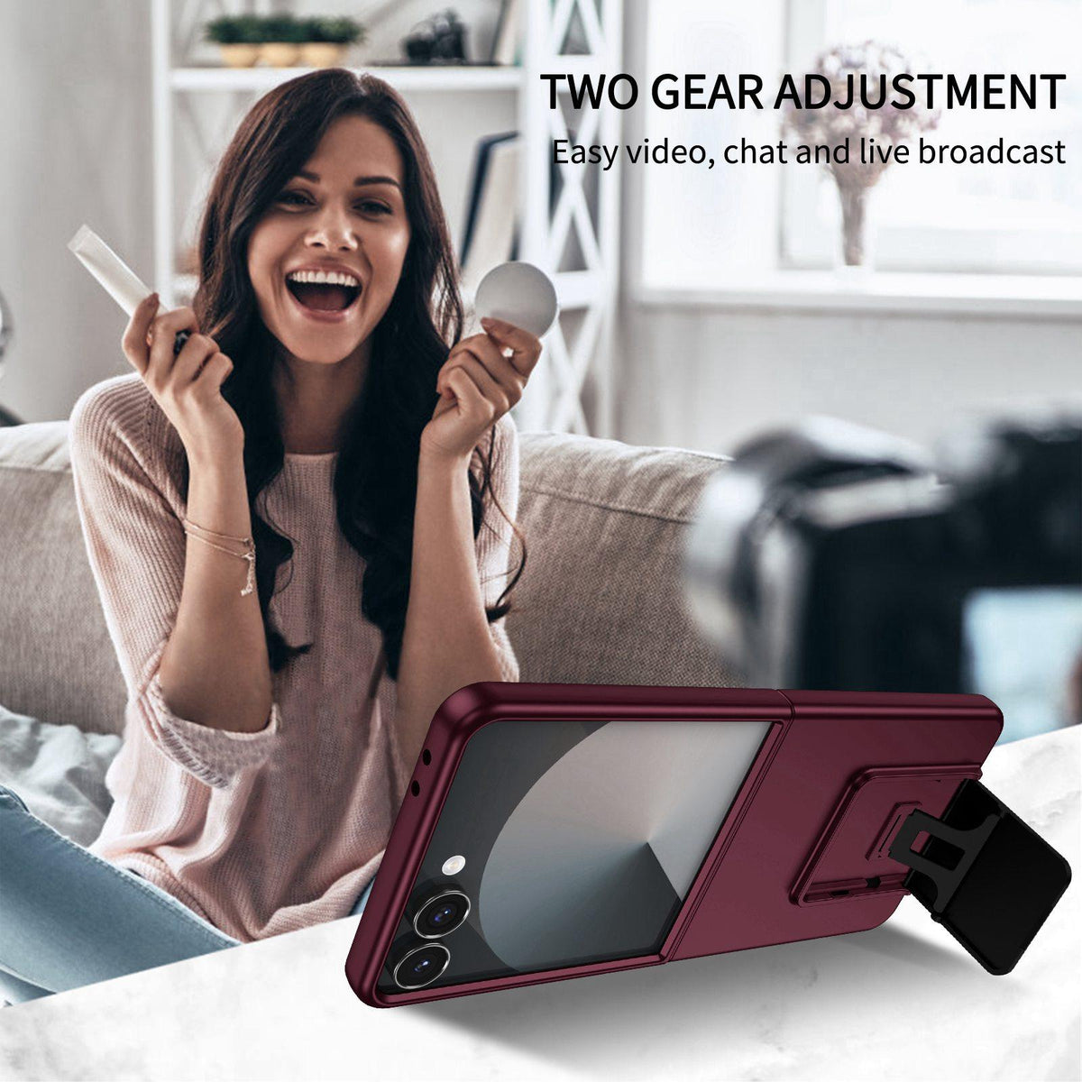 For Galaxy Z Flip8 5G Three-dimensional Folding Holder PC Phone Case - Wine Red - EDA004894807C