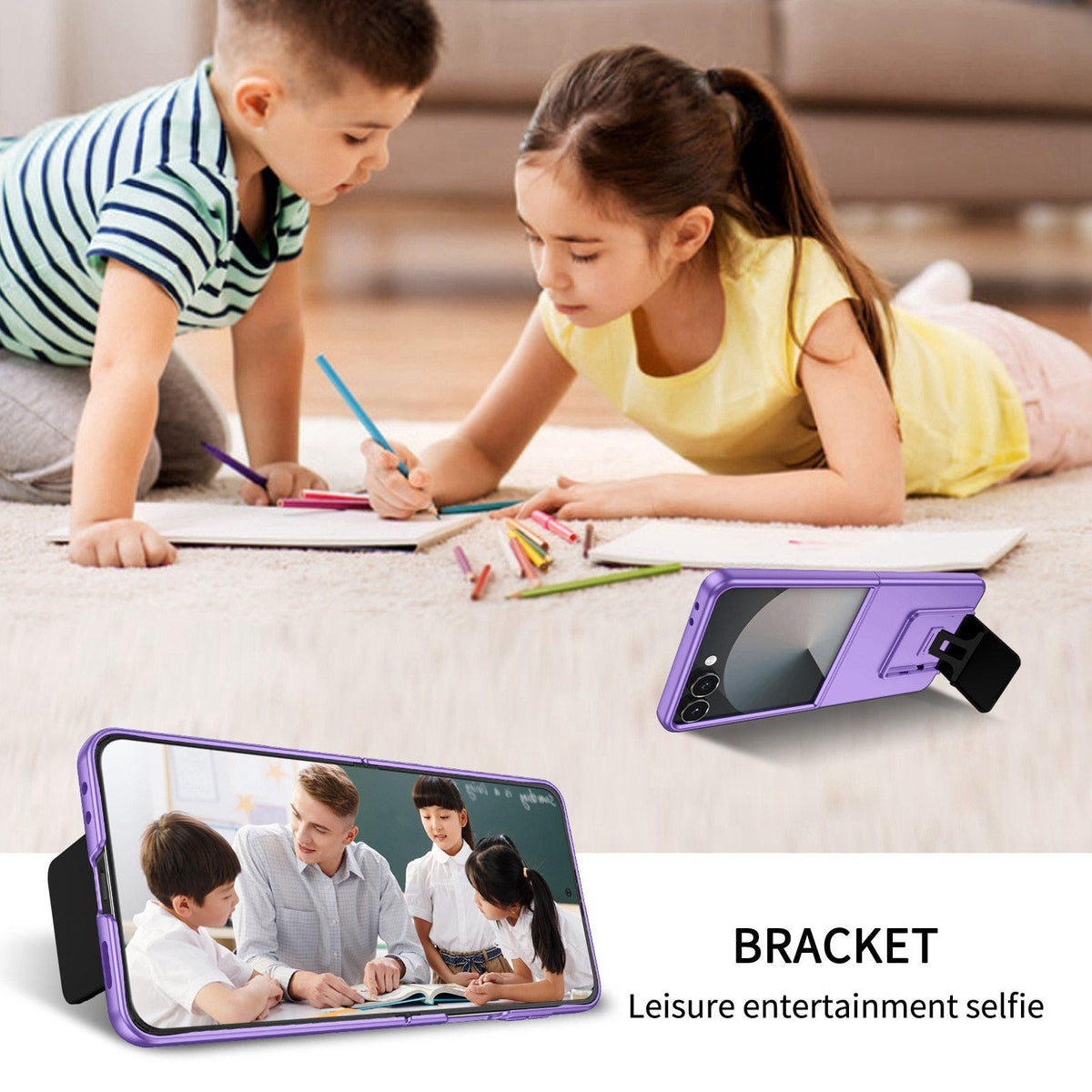 For Galaxy Z Flip8 5G Three-dimensional Folding Holder PC Phone Case - Purple - EDA004894807F