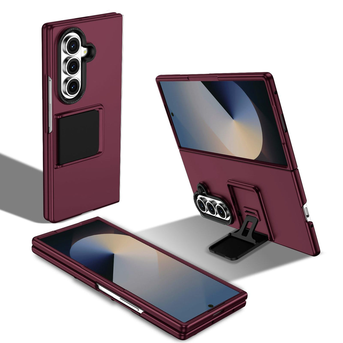 For Galaxy Z Fold7 5G Three-dimensional Folding Holder PC Phone Case - Wine Red - EDA004894808C