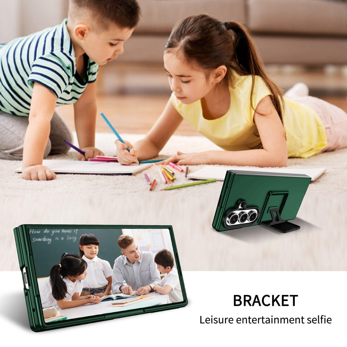For Galaxy Z Fold7 5G Three-dimensional Folding Holder PC Phone Case - Green - EDA004894808E