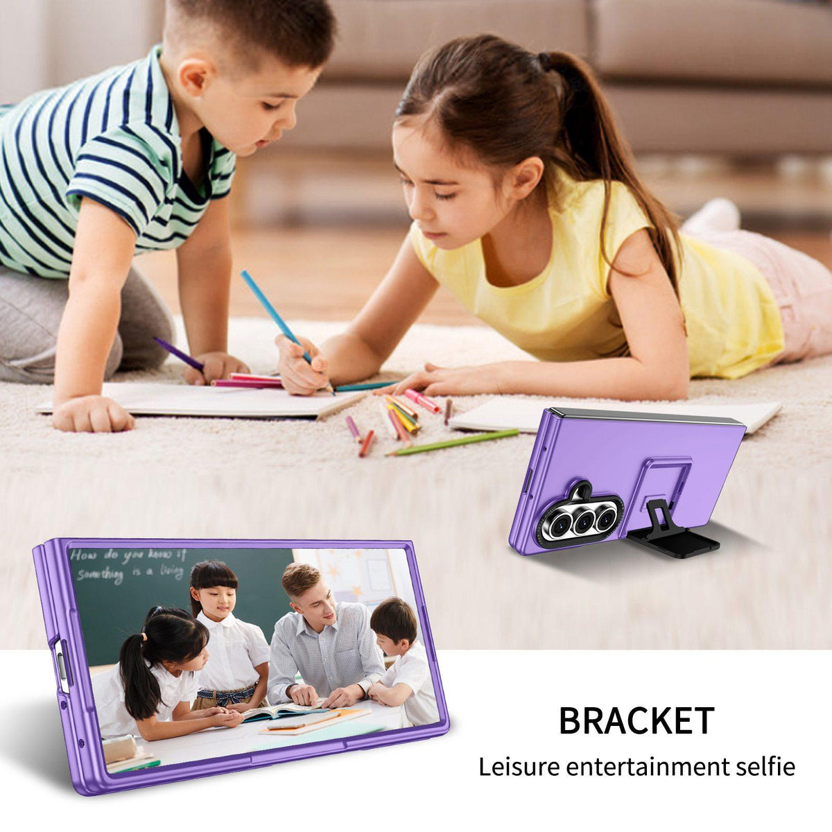 For Galaxy Z Fold7 5G Three-dimensional Folding Holder PC Phone Case - Purple - EDA004894808F