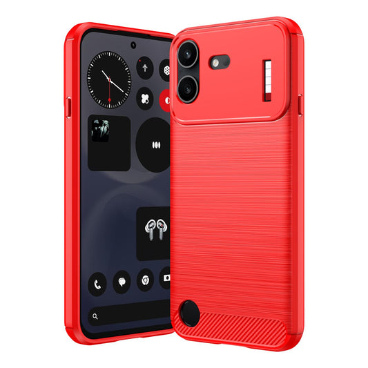 For Nothing Phone 4b Carbon Fiber Brushed Texture TPU Phone Case(Red)