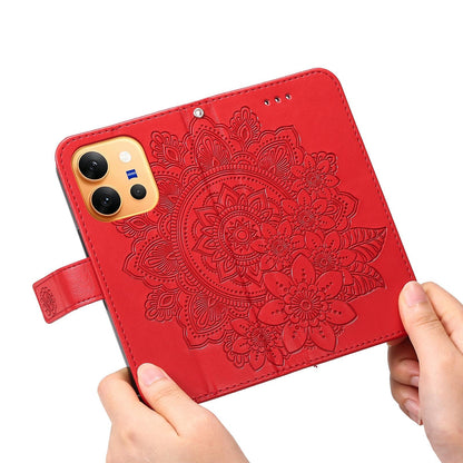 For vivo X300 E 5G Seven-petal Flowers Embossing Leather Phone Case - Red - EDA004899635D