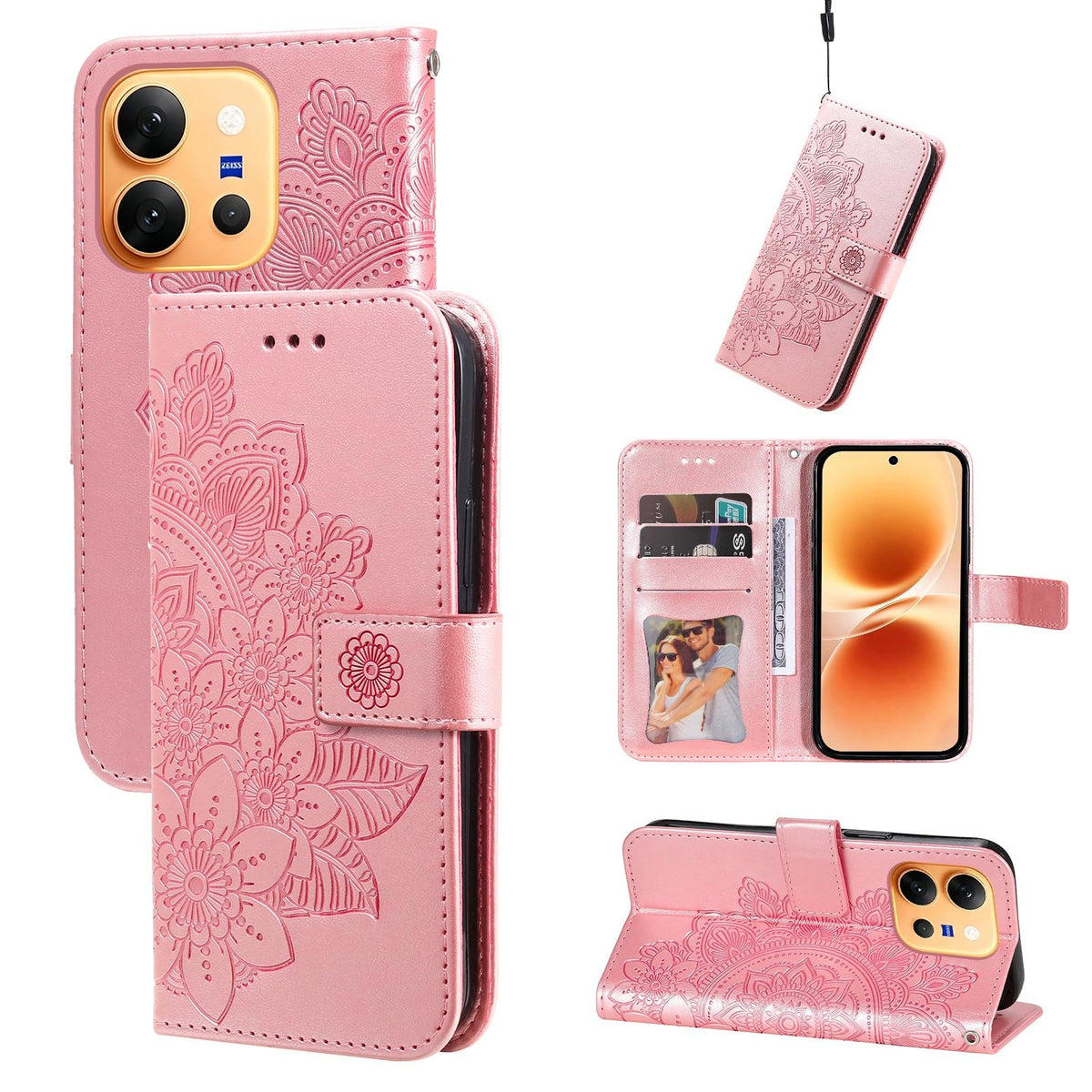 For vivo X300 E 5G Seven-petal Flowers Embossing Leather Phone Case - Rose Gold - EDA004899635E