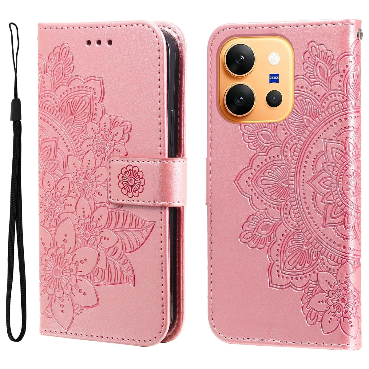 For vivo X300 E 5G Seven-petal Flowers Embossing Leather Phone Case - Rose Gold - EDA004899635E