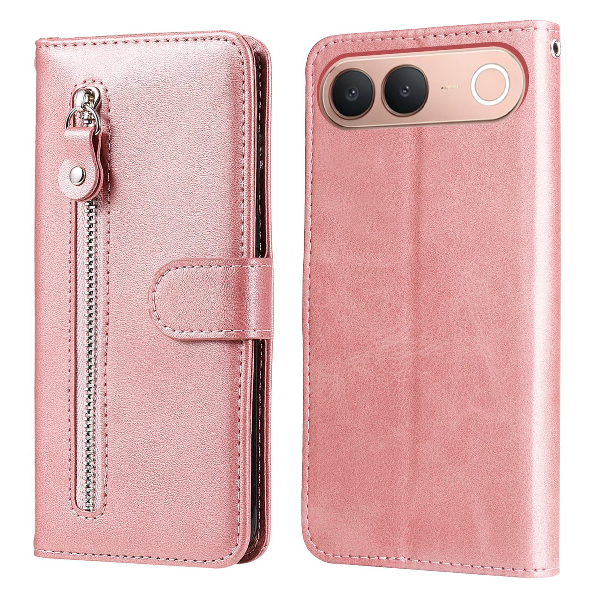 For vivo S2 5G / V80 Lite IN/PK Fashion Calf Texture Zipper Leather Phone Case - Rose Gold - EDA004903633A