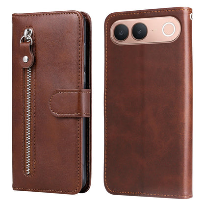 For vivo S2 5G / V80 Lite IN/PK Fashion Calf Texture Zipper Leather Phone Case - Brown - EDA004903633C