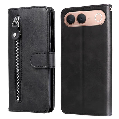 For vivo S2 5G / V80 Lite IN/PK Fashion Calf Texture Zipper Leather Phone Case - Black - EDA004903633D
