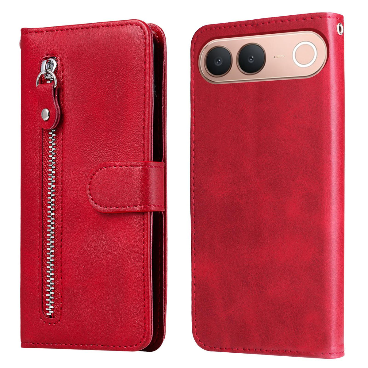 For vivo S2 5G / V80 Lite IN/PK Fashion Calf Texture Zipper Leather Phone Case - Red - EDA004903633E