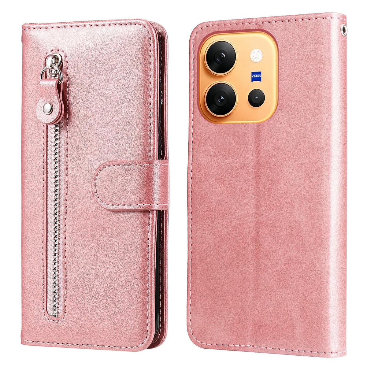 For vivo X300 E 5G Fashion Calf Texture Zipper Leather Phone Case - Rose Gold - EDA004903634A