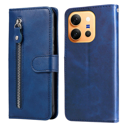For vivo X300 E 5G Fashion Calf Texture Zipper Leather Phone Case - Blue - EDA004903634B
