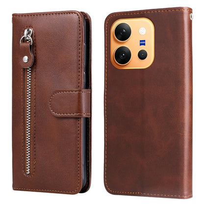 For vivo X300 E 5G Fashion Calf Texture Zipper Leather Phone Case - Brown - EDA004903634C