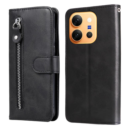 For vivo X300 E 5G Fashion Calf Texture Zipper Leather Phone Case - Black - EDA004903634D