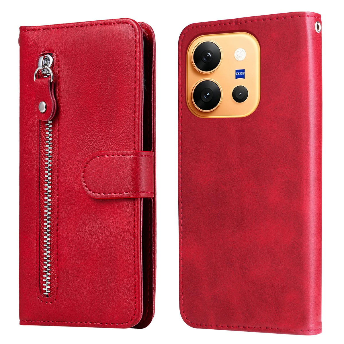 For vivo X300 E 5G Fashion Calf Texture Zipper Leather Phone Case - Red - EDA004903634E