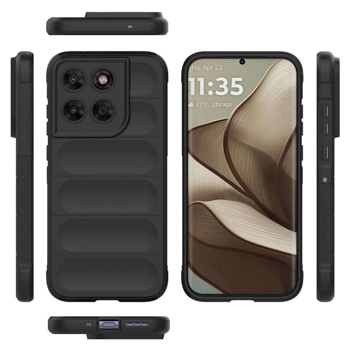 For Motorola Moto G87 5G Global Magic Shield TPU + Flannel Phone Case - Black - EDA004922729A