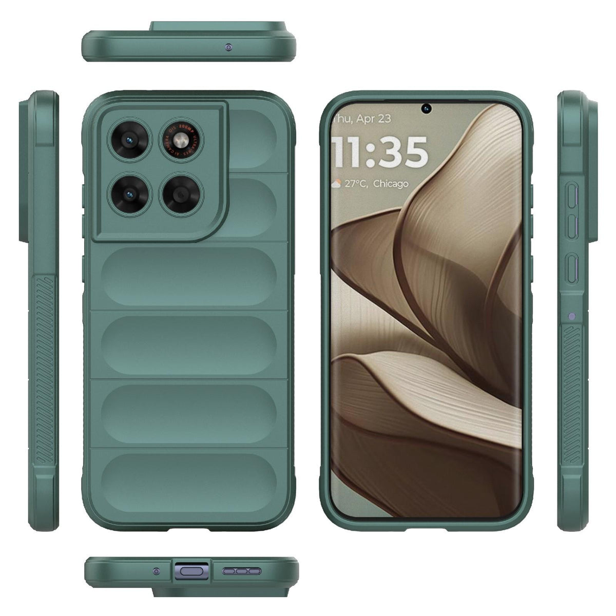 For Motorola Moto G87 5G Global Magic Shield TPU + Flannel Phone Case - Dark Green - EDA004922729D