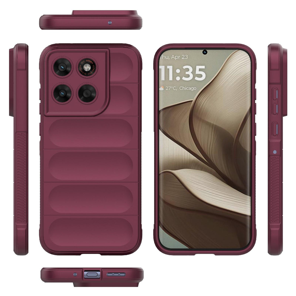 For Motorola Moto G87 5G Global Magic Shield TPU + Flannel Phone Case - Wine Red - EDA004922729I