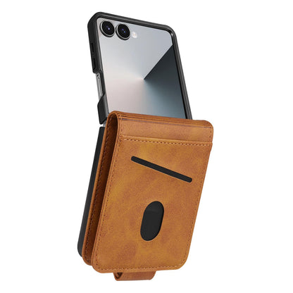 For Galaxy Z Flip8 5G AZNS Magnetic Calf Texture Flip Leather Phone Case(Light Brown)