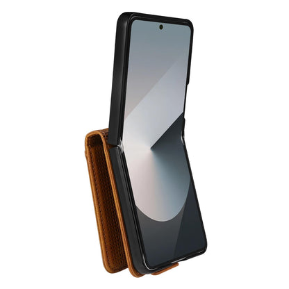 For Galaxy Z Flip8 5G AZNS Magnetic Calf Texture Flip Leather Phone Case(Light Brown)