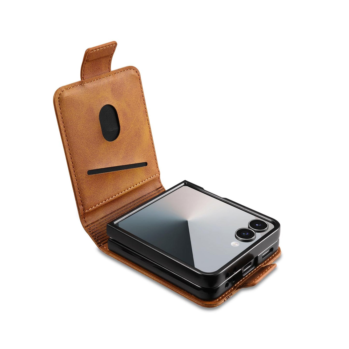 For Galaxy Z Flip8 5G AZNS Magnetic Calf Texture Flip Leather Phone Case(Light Brown)