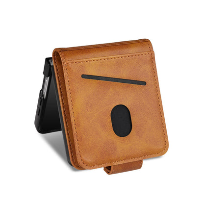 For Galaxy Z Flip8 5G AZNS Magnetic Calf Texture Flip Leather Phone Case(Light Brown)