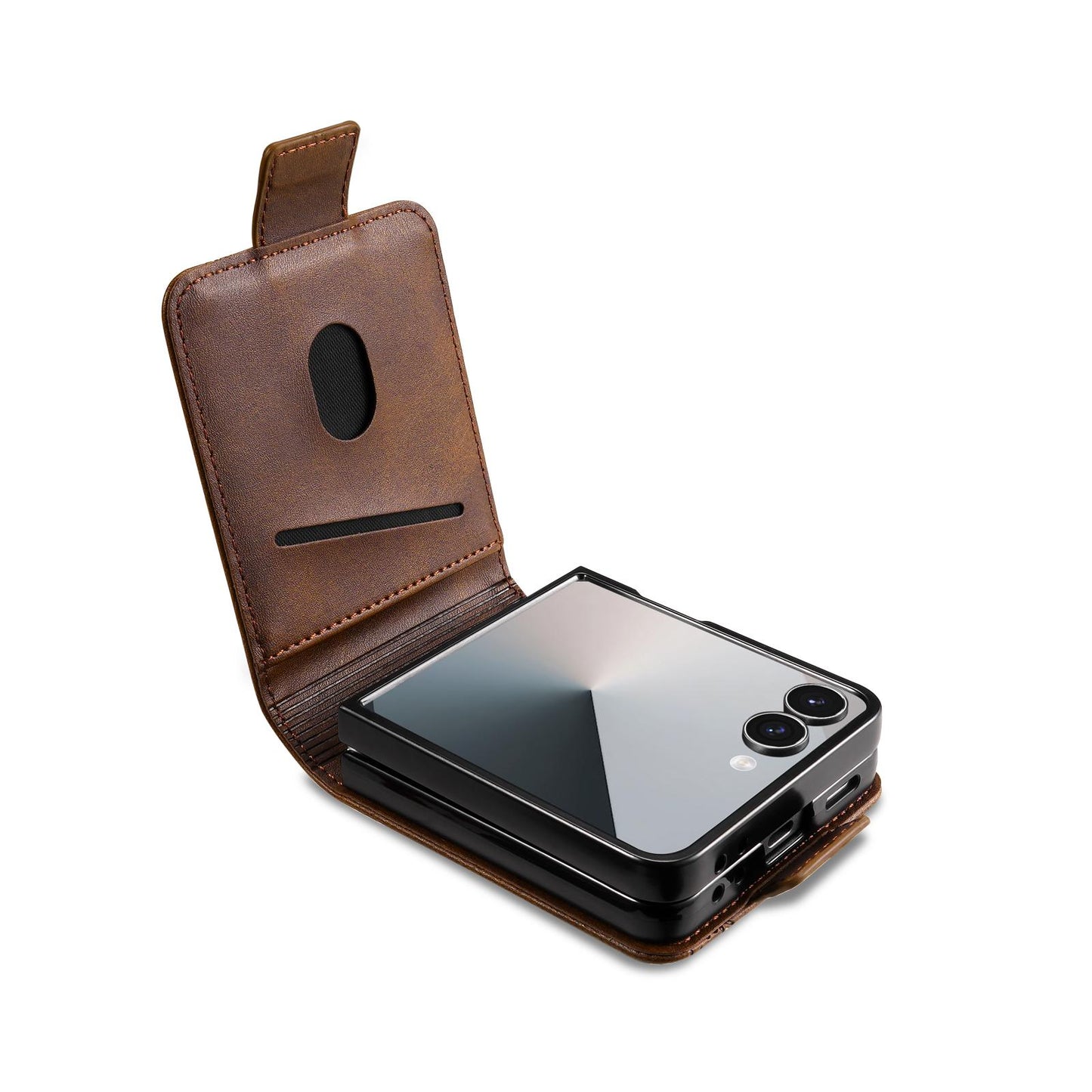 For Galaxy Z Flip8 5G AZNS Magnetic Calf Texture Flip Leather Phone Case(Dark Brown)