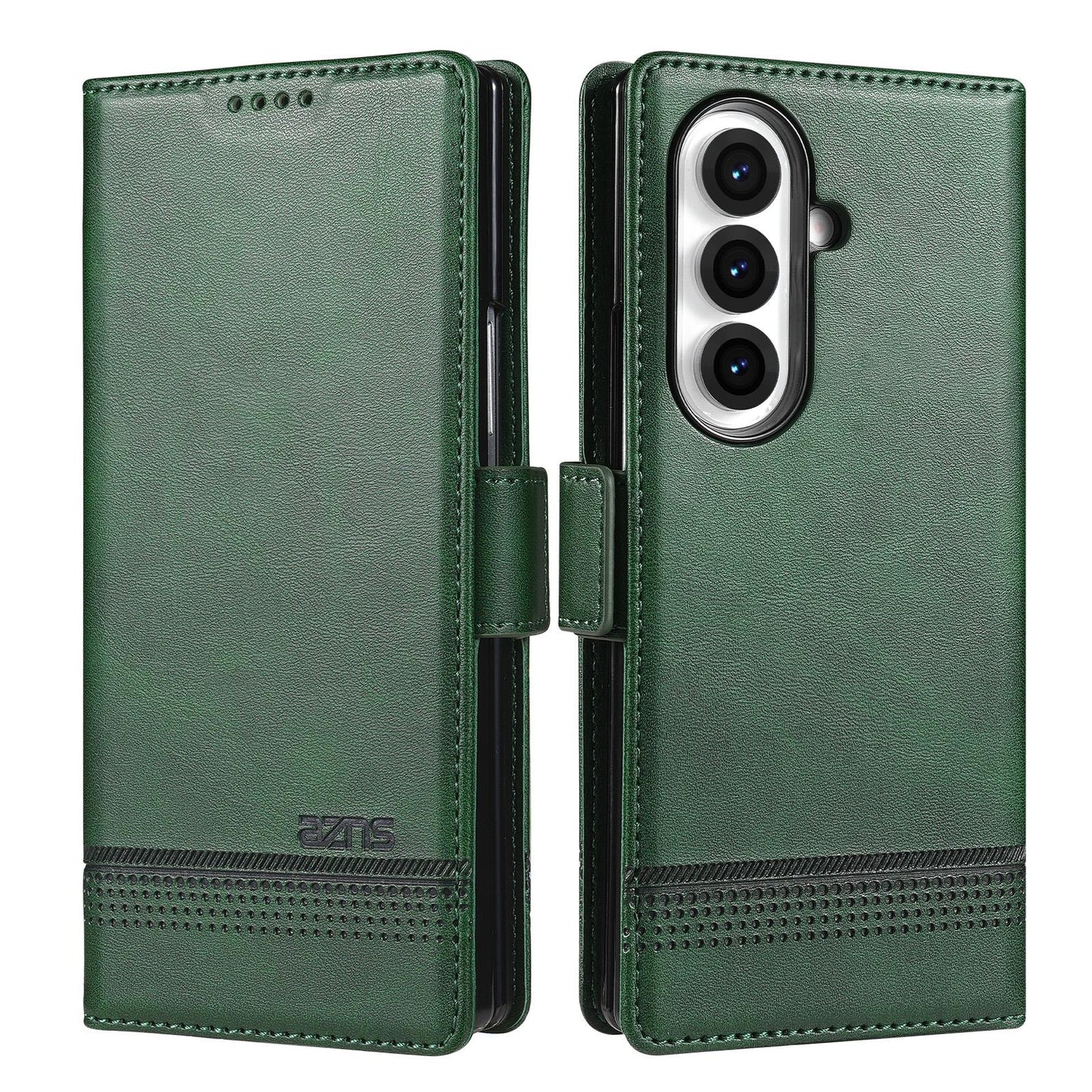 For Galaxy Z Fold8 Ultra 5G AZNS Magnetic Calf Texture Flip Leather Phone Case(Dark Green)