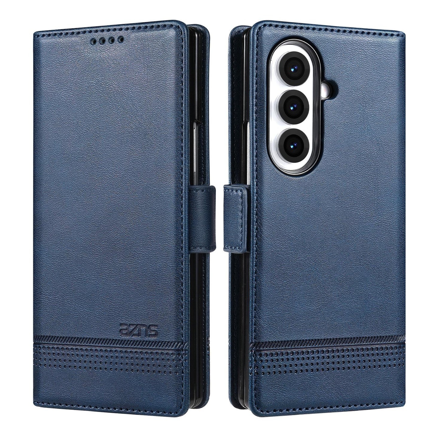 For Galaxy Z Fold8 Ultra 5G AZNS Magnetic Calf Texture Flip Leather Phone Case(Dark Blue)