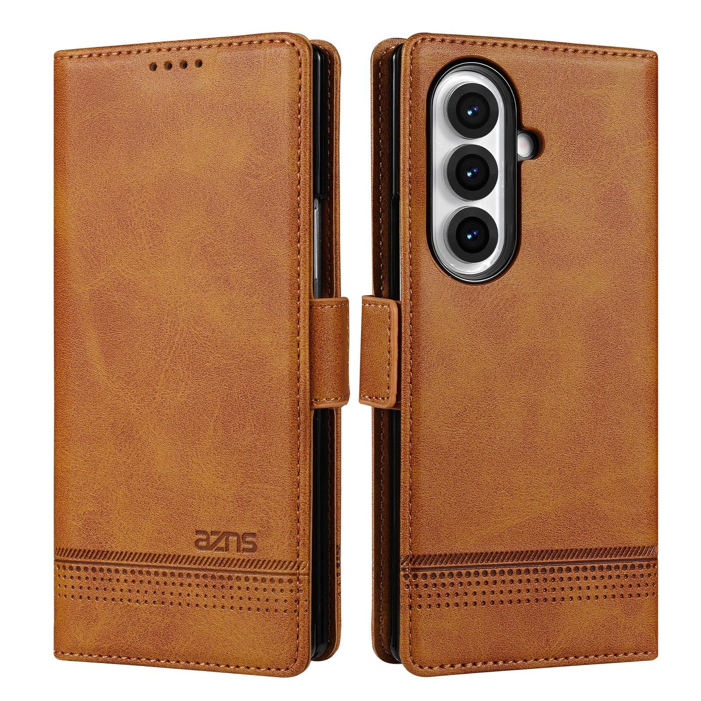 For Galaxy Z Fold8 Ultra 5G AZNS Magnetic Calf Texture Flip Leather Phone Case(Light Brown)