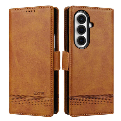 For Galaxy Z Fold8 Ultra 5G AZNS Magnetic Calf Texture Flip Leather Phone Case(Light Brown)