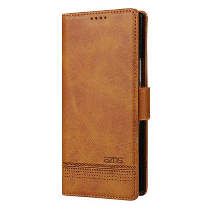 For Galaxy Z Fold8 Ultra 5G AZNS Magnetic Calf Texture Flip Leather Phone Case(Light Brown)
