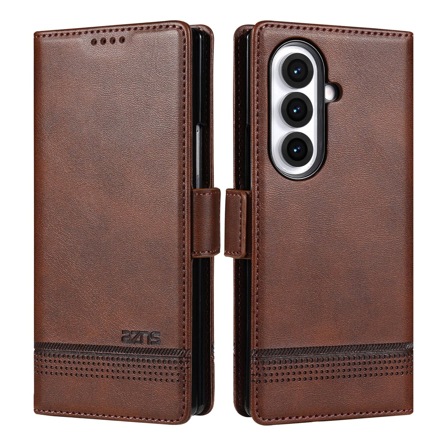 For Galaxy Z Fold8 Ultra 5G AZNS Magnetic Calf Texture Flip Leather Phone Case(Dark Brown)