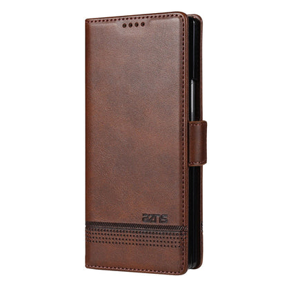 For Galaxy Z Fold8 Ultra 5G AZNS Magnetic Calf Texture Flip Leather Phone Case(Dark Brown)