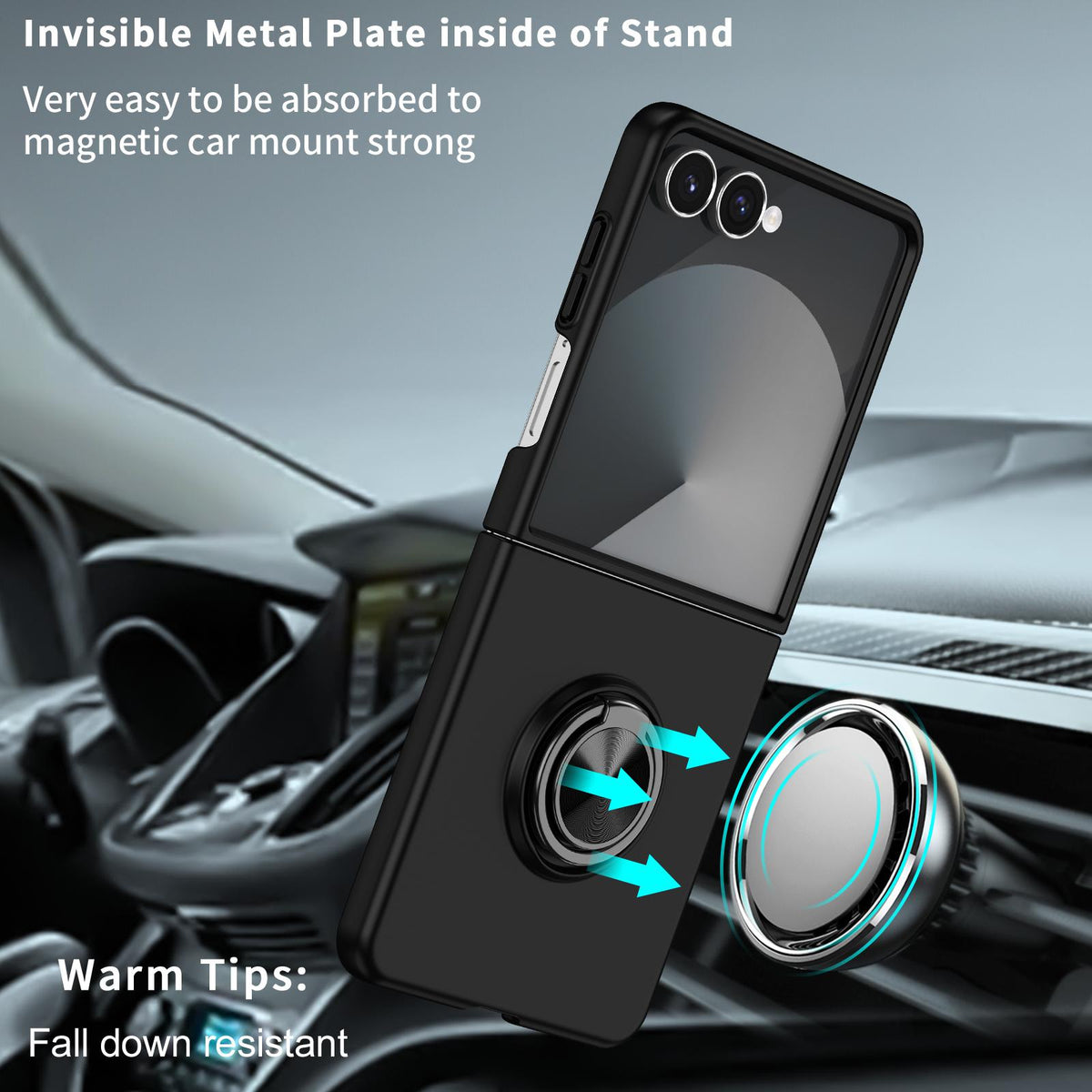For Galaxy Z Flip8 5G Armor Ring Holder Phone Case - Black - EDA004969907B