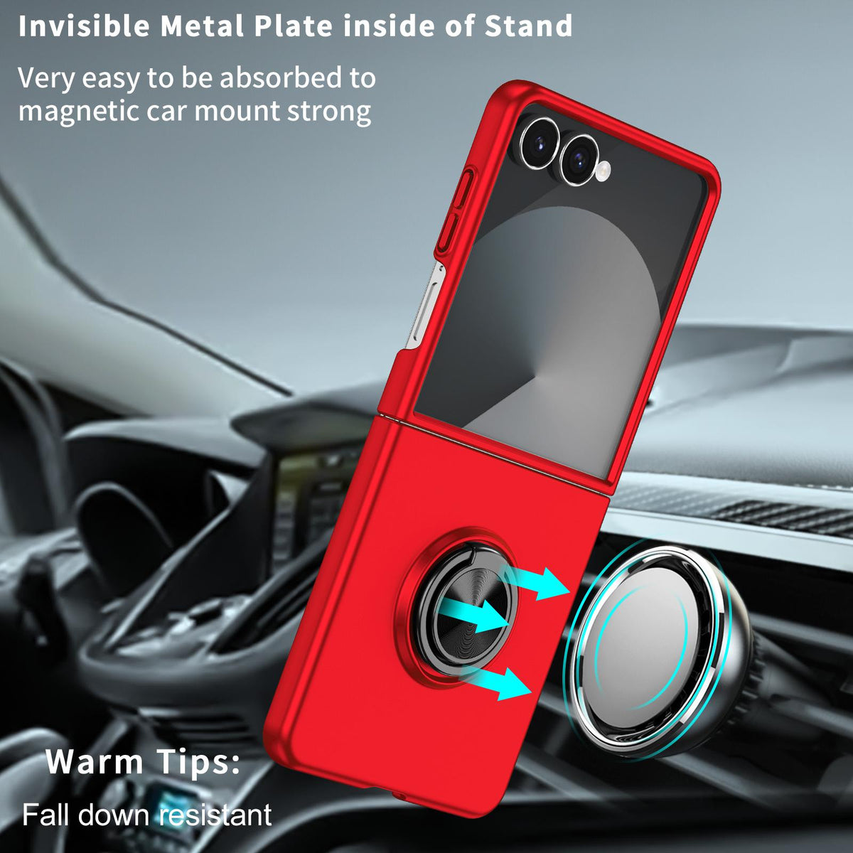 For Galaxy Z Flip8 5G Armor Ring Holder Phone Case - Red - EDA004969907C