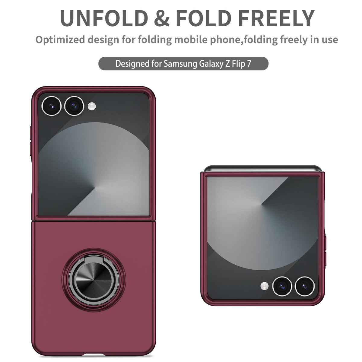 For Galaxy Z Flip8 5G Armor Ring Holder Phone Case - Wine Red - EDA004969907D