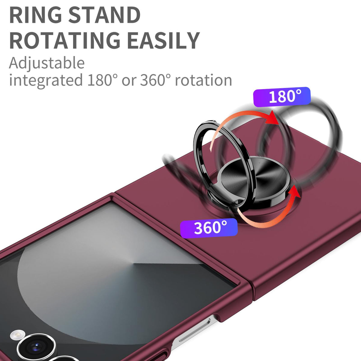 For Galaxy Z Flip8 5G Armor Ring Holder Phone Case - Wine Red - EDA004969907D