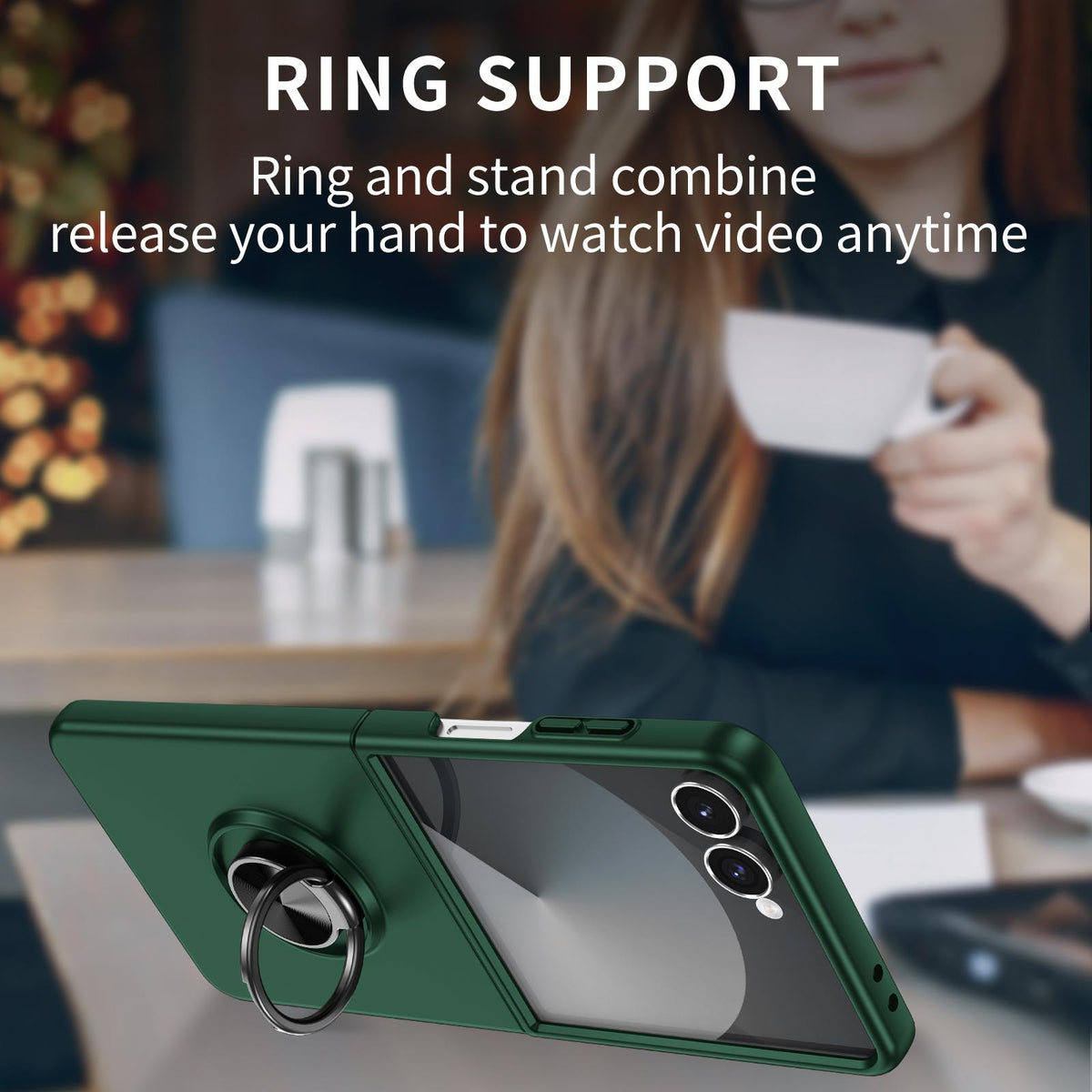 For Galaxy Z Flip8 5G Armor Ring Holder Phone Case - Dark Green - EDA004969907E