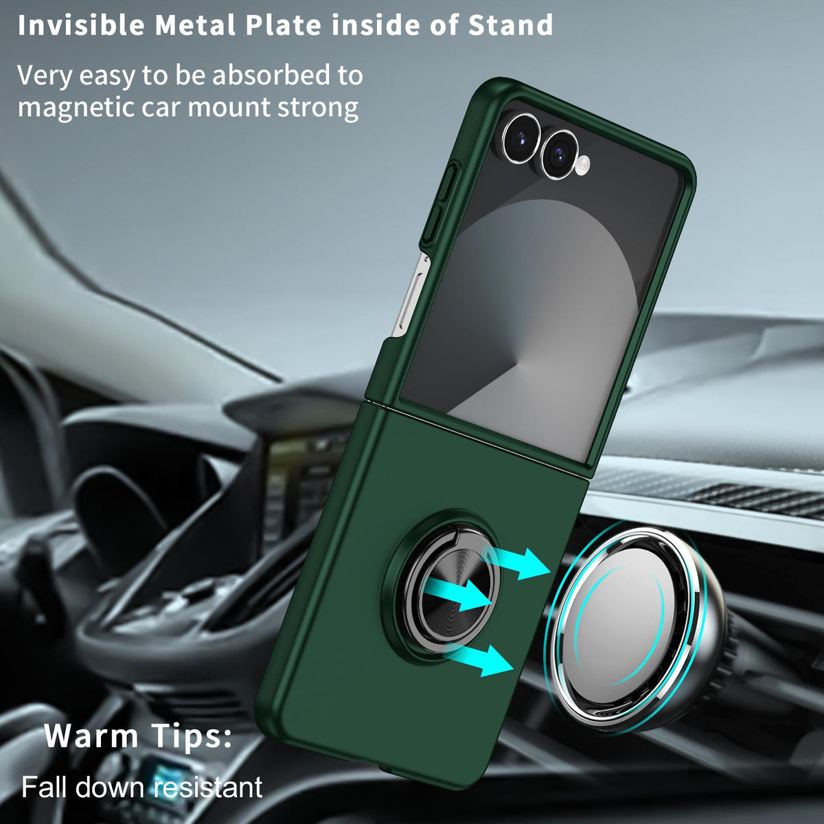 For Galaxy Z Flip8 5G Armor Ring Holder Phone Case - Dark Green - EDA004969907E