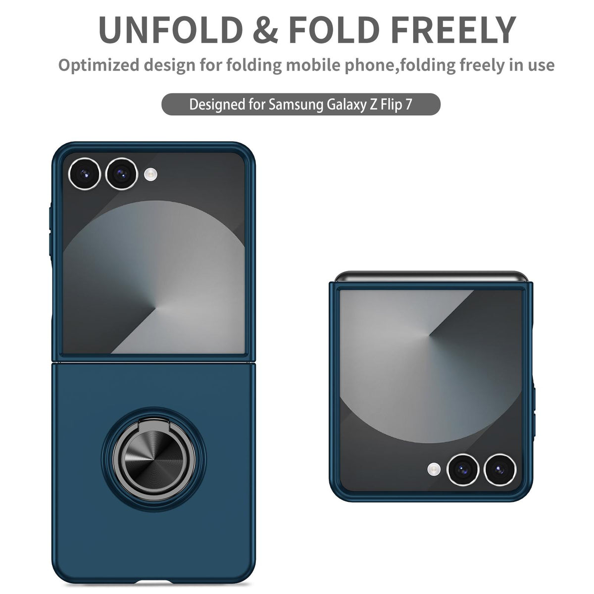 For Galaxy Z Flip8 5G Armor Ring Holder Phone Case - Dark Blue - EDA004969907F